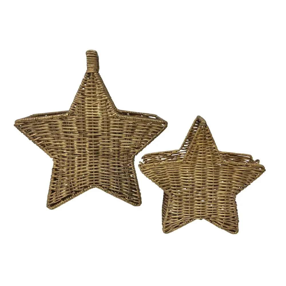 Vintage Gold Wicker Star Baskets Set of 2 Rustic Holiday Decor